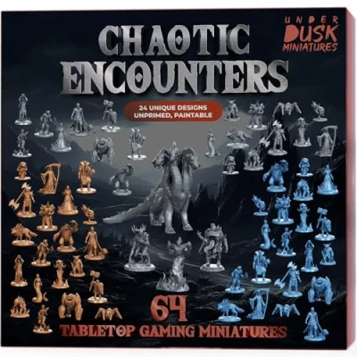 Image of Chaotic Encounters 64 Tabletop Gaming Miniatures for RPG/DND Miniatures/Bulk Dungeons &amp; Dragons Miniatures/D&amp;D Monsters/DND Minis/DND Figures Starter Pack/Pathfinder