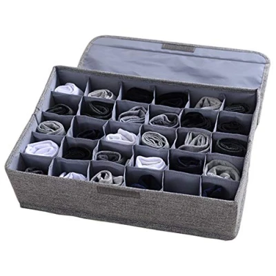 Image of AARAINBOW Ties Drawer Organiser for Closet, Foldable Organizer Underwear, Fabric Dividers with Lid, Sock Organizers Dresser Drawers (30 Cell, Gray)