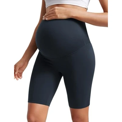 Image of CRZ Yoga Women&#039;s Butterluxe Maternity Shorts Over The Belly 8&quot; Bump Sports Biker Pregnancy Leggings True Navy 14