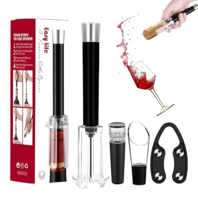 Image of MIRACLEW Wine Opener Air Pump Cork Remover Bottle Set, Miracle Pressure Efficient Corkscrew Opener, Simple Remover, Great for Lovers (Black)