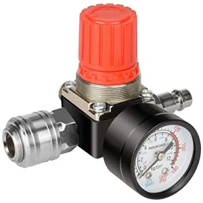 Image of Noosverl 1/4 Inch Pressure Regulator Compressed Air, EU Standard 4 Holes Switch Compressor Control Valve with Gauge for Air
