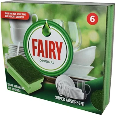 Image of Addis Fairy Originals Non Scratch General Dual Sponge Scourer with Crystals, Pack of 6, Green One Size