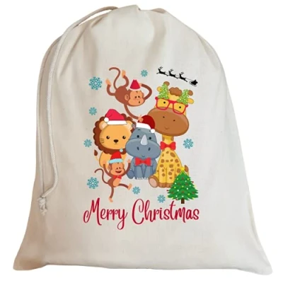 Image of Second Ave Cute Children&#039;s Safari Cotton Drawstring Christmas Xmas Santa Sack Bag Gift