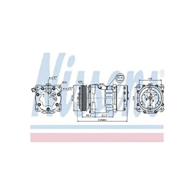 Image of 9639109580 AC compressor NISSENS 89032 SD7V16 12V PAG 46 YF R134a, R1234yf with oil, magnetic clutch, diode