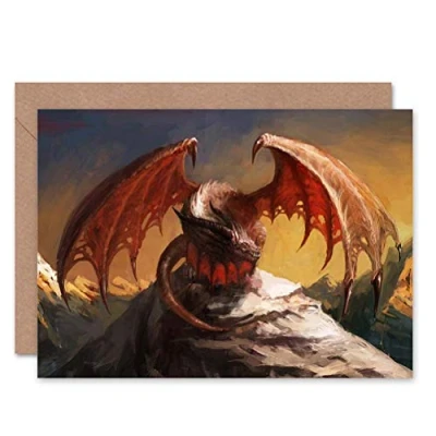 Image of Wee Blue Coo FANTASY DRAGON MOUNTAINS S BLANK GREETINGS BIRTHDAY CARD ART