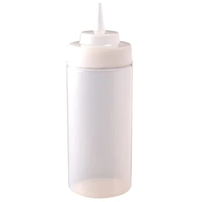 Image of Vogue Clear Wide Neck Squeeze Sauce Bottle 454 ml/16 oz, White &amp; Clear, Polyethylene, Refillable Bottle, Ketchup Mustard E092