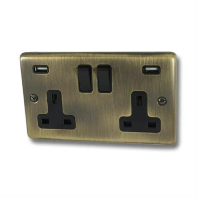 Image of G&amp;H Brassware Contour Antique Bronze 2 Gang / Double Plug Socket with USB CAB910B