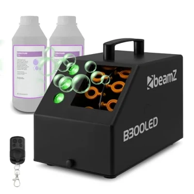Image of beamz B300LED Compact Bubble Machine Blower with Lights, Wireless Remote Control and 2L Liquid