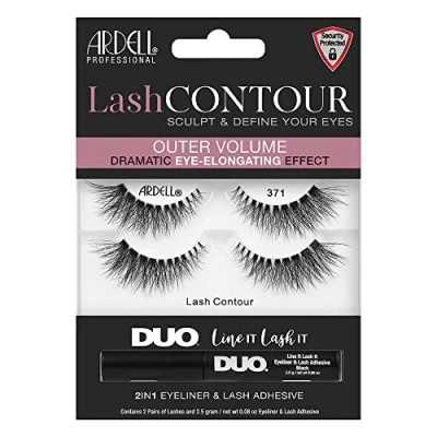 Image of Ardell Lash Contour 371 Outer Volume Dramatic Eye Elongating Effect with DUO Line It Adhesive Black, 2 Pairs
