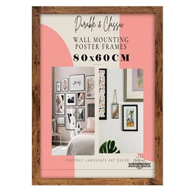 Image of Deals on deal Modern Wooden Large 60cm x 80cm jigsaw puzzle Picture Frame Photo Wall Art Poster Frames With Clear Perspex Safety Glass to Hang Portrait Landscape(80X60CM, RUSTIC)