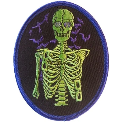 Image of Klicnow Skeleton &amp; Bat Cameo Patch (Oval) 10cm X 8cm (4&quot; 3 1/4)