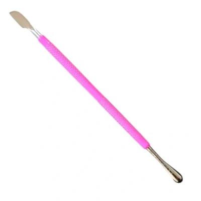 Image of Professional Cuticle Pusher Tool, Nail cleaner, Pink Handle, Stainless Steel, Double Ended