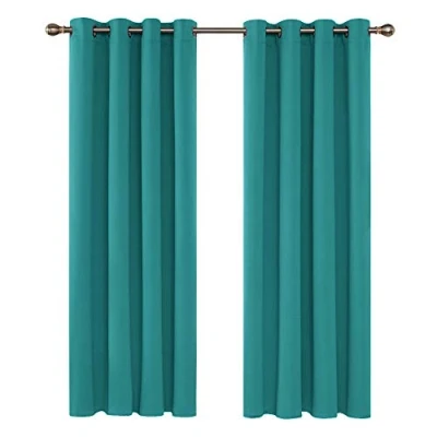 Image of Deconovo Window Treatment Super Soft Solid Thermal Insulated Eyelet Bedroom Blackout Curtains for Girls 46 x 72 Inch Turquoise 1 Pair