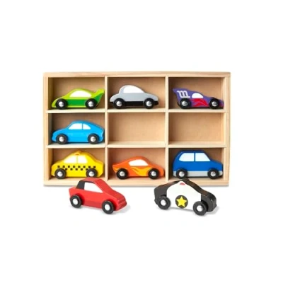 Image of Melissa &amp; Doug Wooden Car Set Toy Trains Trucks Vehicles 3+ Gift for Boy or Girl