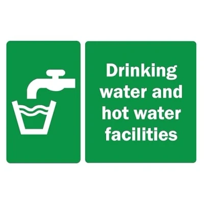 Image of Drinking and hot water facilities safety sign Self adhesive sticker (200mm x 150mm)