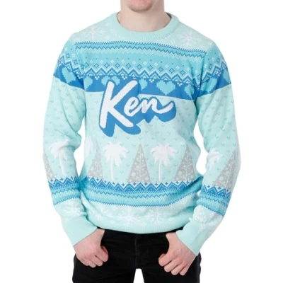 Image of Barbie Christmas Jumper Ken for Men Clothes Blue Medium
