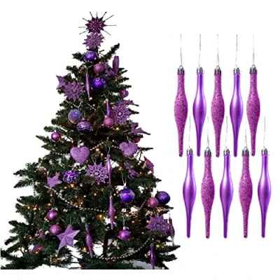 Image of Simply Products 10 Droplet Baubles Great Christmas Tree Decoration, Matte &amp; Glitter Icicle (Lilac Matte)