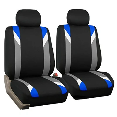 Image of FH GROUP Front Set Cloth Car Seat Covers for Low Back Seats with Removable Headrest, Universal Fit, Airbag Compatible Cover SUV, Sedan, Van Blue
