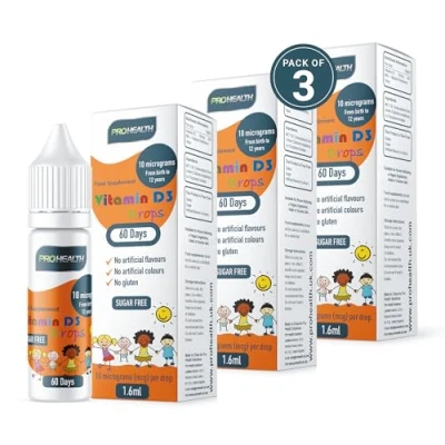 Image of ProHealth Preservative Free Vegan Vitamin D3 Drops for Infants &amp; Children Sugar Free, All Natural, NHS Approved (60 Days Supply, 3 Pack)