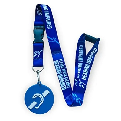 Image of PAC Supplies Global Please Speak Clearly Hearing Impaired Lanyard With Safety Breakaway &amp; Detachable Clip Silicone Visual Disc Badge