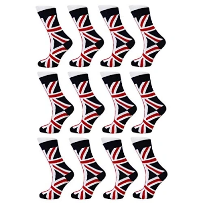 Image of Men&#039;s Calf Socks Union Jack British Flag Design Cotton Rich PACK 12