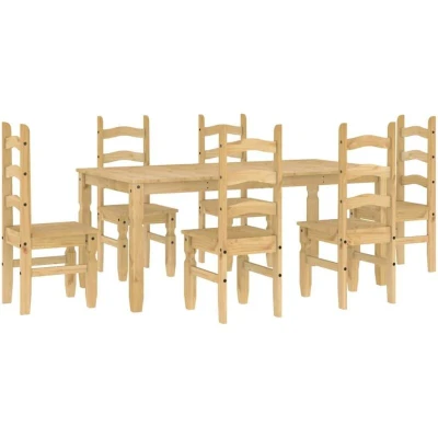 Image of vidaXL 7 Piece Dining Set Panama Solid Wood Pine