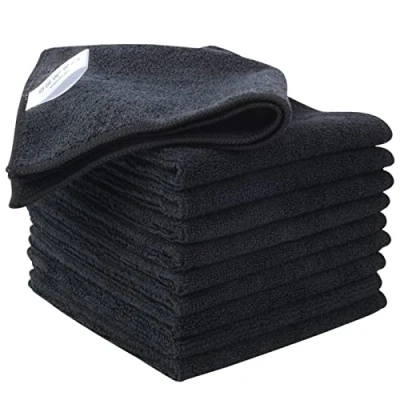 Image of KinHwa Microfibre Cleaning Cloth Reusable Dish Cloths Super Absorbent and Lint Free Towels for House, Kitchen, Car 32 x cm Pack of 10 Black