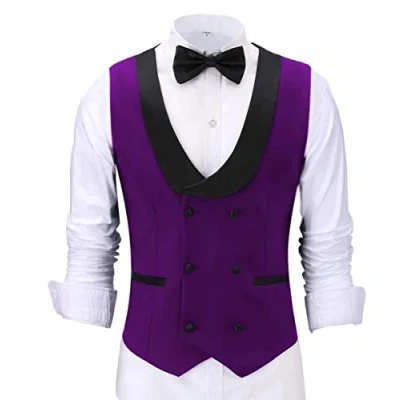 Image of AeoTeokey Men&#039;s Suit Vest Shawl Lapel Double Breasted Slim Fit Tuxedos Waistcoat（XL, Purple）