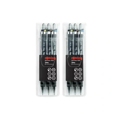 Image of rOtring Tikky Mechanical Pencil 0.35mm, 0.5mm and 0.7mm HB Lead Black Barrel 3 Piece Set x 2