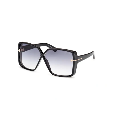 Image of Tom Ford Yvonne Sunglasses, Women&#039;s, Size: 63, Shiny black/gradient smoke