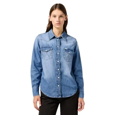 Image of Wrangler Heritage Shirt Buttondown blouse, Women&#039;s, Size: 16/18, Blue melon wash