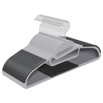 Image of SONGMICS Set of 20 Plastic Hangers, Coat Hangers with U Shaped Opening, Non Slip, Space Saving, 0.5 cm Thick, 41.5 Long, 360 Swivel Hook, Light and Dark Grey CRP41G