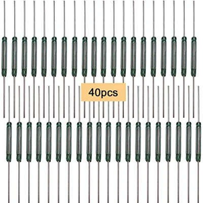 Image of QitinDasen 40Pcs Premium MKA 14103 AT10 15 Green Glass Tube Reed Switch, 2X14mm Contact Magnetic Induction Normally Open (N/O) Control Switch