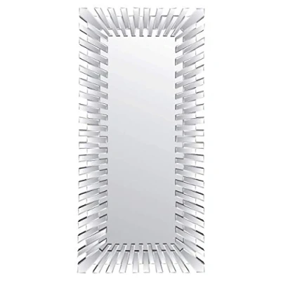 Image of Modern Unique 3D Sunburst All Glass Venetian Rectangular Wall Mirror, 61x51, Silver