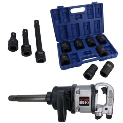 Image of AB Tools 1in Drive Anvil Air Impact Wrench Gun 2200Nm 8 Sockets 24 38mm + Extensions