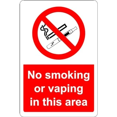 Image of No smoking or vaping in this area Safety sign 1.2mm Rigid plastic 400mm x 300mm Case (Pack of 5)