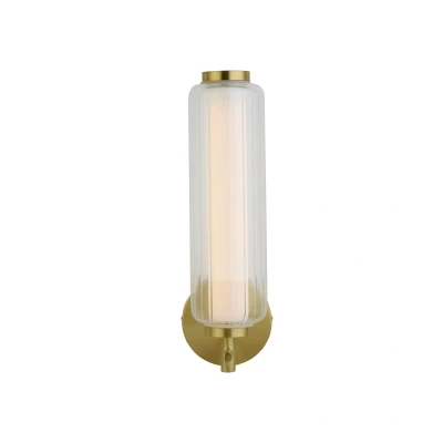 Image of Mod LED Wall Lamp, Satin Brass Metal, Opal Acrylic &amp; Clear
