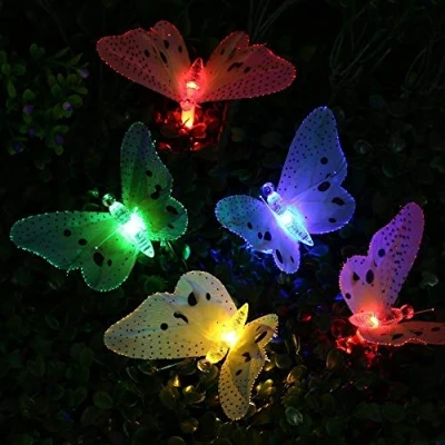 Image of KEEDA 30 LED Butterfly Solar String Lights, Fiber Optic Outdoor Garden Fairy Lights for Lawn, Patio, Yard, Christmas Tree Decor