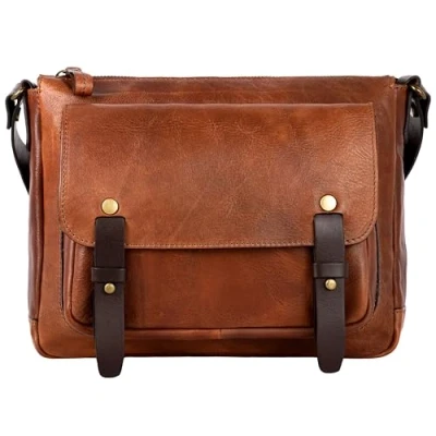 Image of Time Resistance Leather Messenger Briefcase Bag Full Grain Shoulder for Men and Women