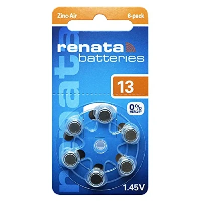 Image of Renata Hearing Aid PR48 Button Cell ZA 13 Zinc Air 305 mAh 1.4 V Pack of 6
