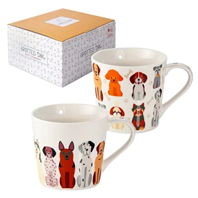 Image of SPOTTED Dog GIFT COMPANY Mugs for Lovers, Animal Set of 2, Cute Ceramic Porcelain China Tea and Coffee Cups Gifts Lovers Women Men 380ml / 13oz