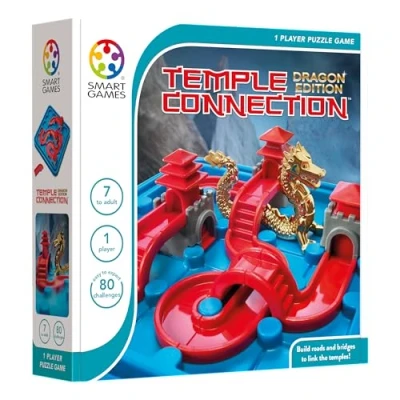 Image of smart games Temple Connection Dragon Edition, 1 Player Puzzle Game with 80 Challenges, 7+ Years, Blue, Red, Grey, Gold