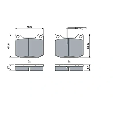Image of 13675000, 45979C, VBP180 Brake pad set BOSCH 0 986 494 938 Low Metallic with integrated wear warning contact