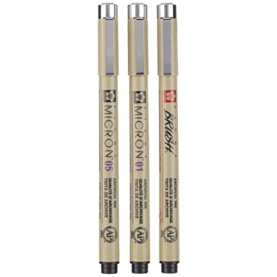 Image of SAKURA Pigma micron 3 01/05 + brush Black