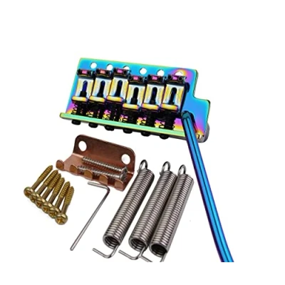 Image of Guyker Tremolo Bridge Vintage Bent Steel Saddles and Zinc Block Compatible with Start ST Electric Guitar (GG 1004, Chameleon Rainbow)