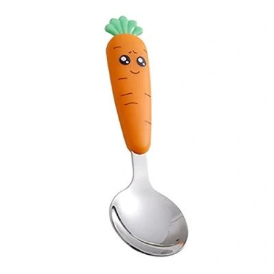Image of Wilitto Kids Spoons and Forks,Toddler Utensils, Metal Cutlery Set for LunchBox (Carrot Shape Spoon Fork) A