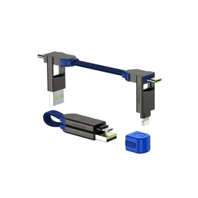 Image of Rolling Square inCharge X USB C Charger Cable, Lightning Cable for Smartphone, Universal 6 in 1, Plug, Blue, 100W