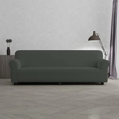 Image of Italian Bed Linen Elastic Sofa Cover “Piu Bello, 97% Polyester + 3% Elastometer, Dark Gray, 4 Places