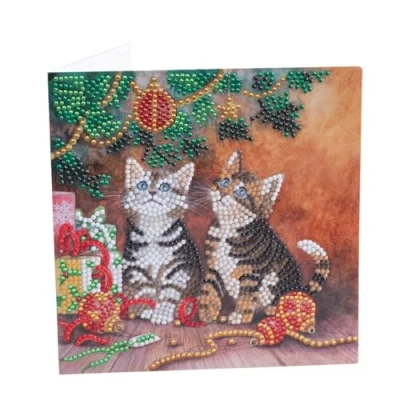 Image of CRYSTAL ART Card Diamond Painting Kit 18 x cm Kittens at The Base of Tree