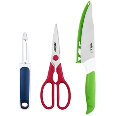 Image of Zyliss 3 Piece Prep Set Swivel Peeler, Scissors &amp; 13cm Utility Knife
